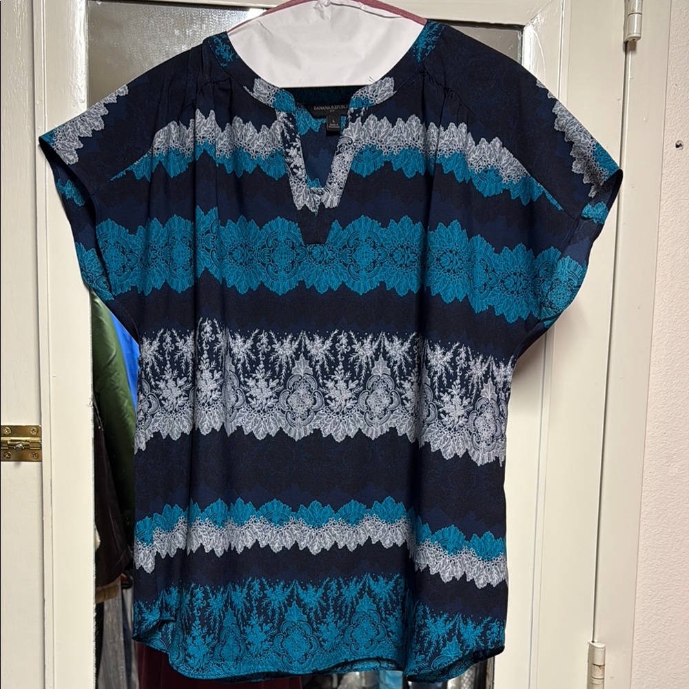 Banana Republic Blue Dolman Sleeve Tunic with Mandarin Collar